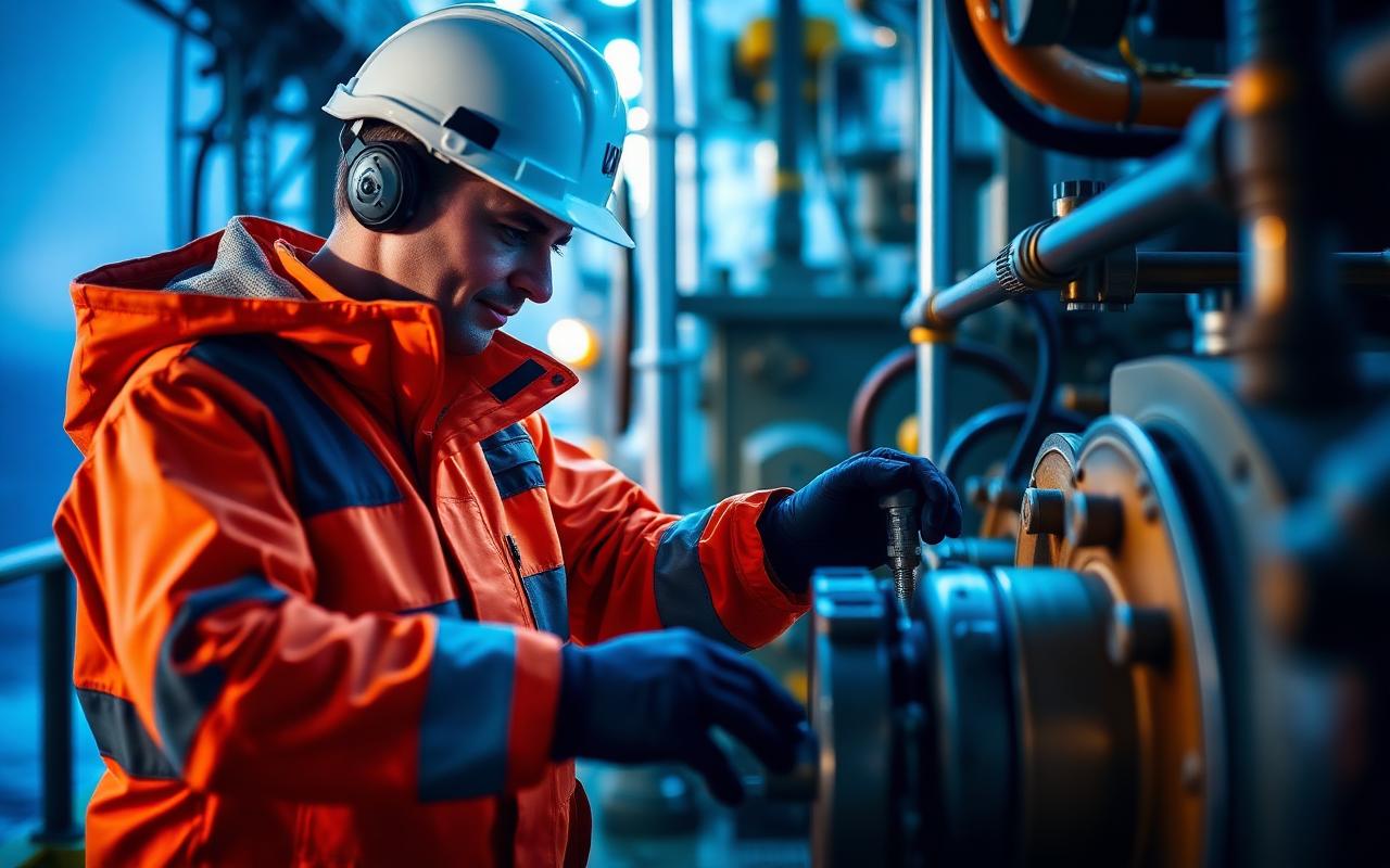 Offshore technician inspecting equipment
